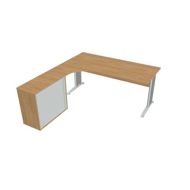 [ON182744] Schreibtisch Cross, ergonomisch, rechts, 180 x 75,5 x 200 cm, Eiche/Metall