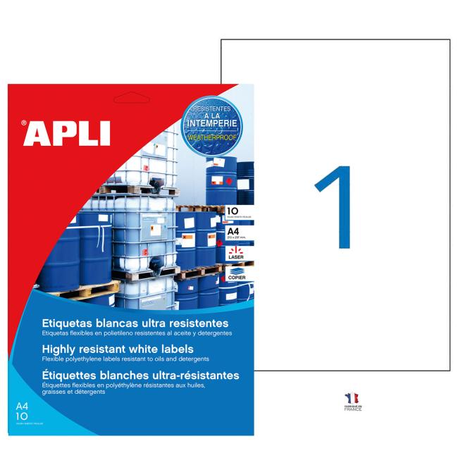[AG016923] Hochbeständige Polyethylen-Etiketten 210 x 297 mm, APLI, 10 Blatt, weiß