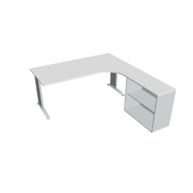 Desk Flex, ergonomisch, links, 180 x 75,5 x 200,0 (80 x 40) cm, weiß/metall