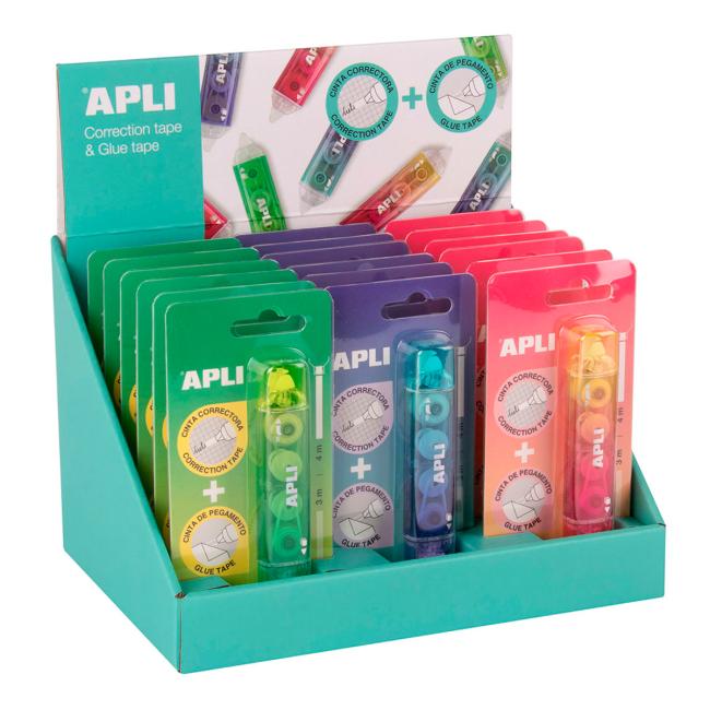 APLI 2-in-1 Korrekturroller und Kleber, Farbmix