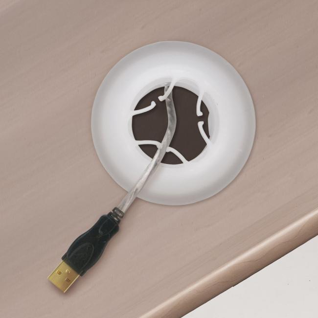 Kabelorganisator für die Montage durch eine Kabeldurchführung, weiß