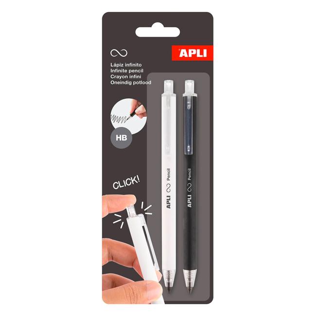 [AG020064] APLI Druckbleistift mit Endlosfunktion, weiß/schwarz, 2 Stück