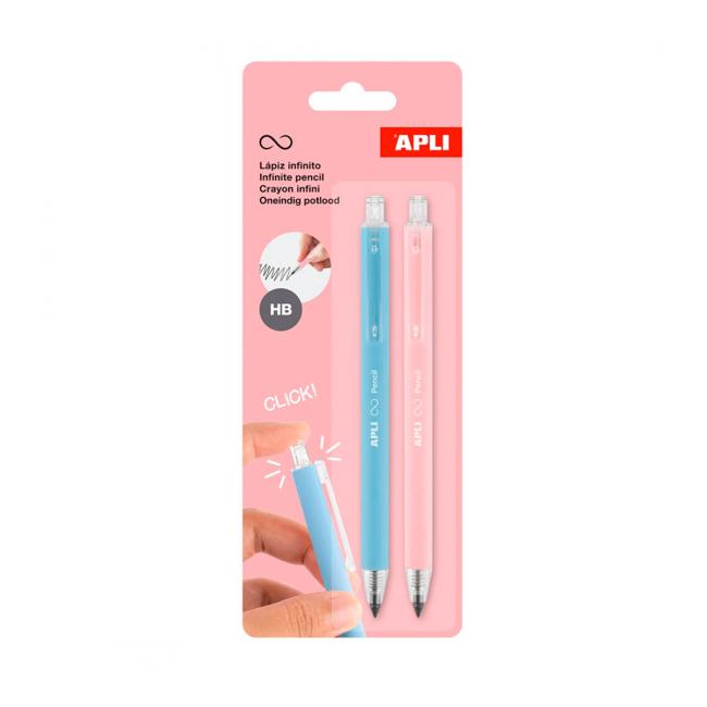 APLI Druckbleistift mit endloser Mine, blau/rosa, 2 Stück.