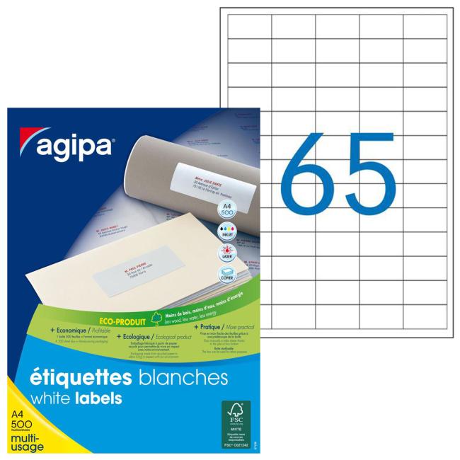 [AG100799] Universal-Etiketten 38 x 21,2 mm, Agipa A4, 500 Blatt