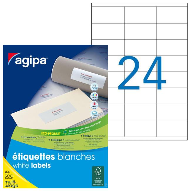 [AG100800] Universal-Etiketten 70x35mm Agipa A4 500 Blatt