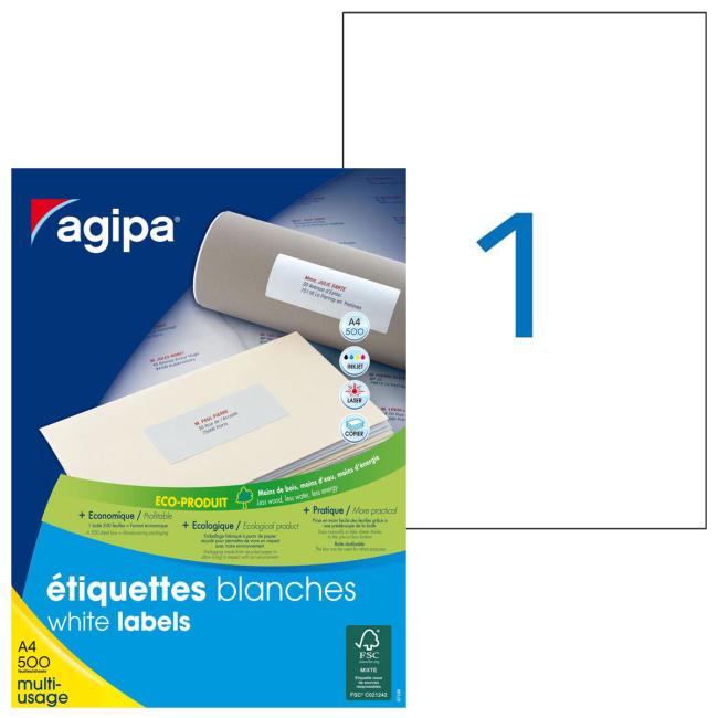 [AG100807] Universal-Etiketten 210 x 297 mm, Agipa A4, 500 Blatt