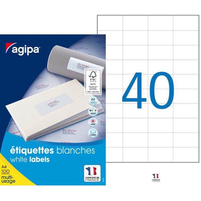 Universal-Etiketten 52,5 x 29,7 mm, Agipa A4, 100 Blatt