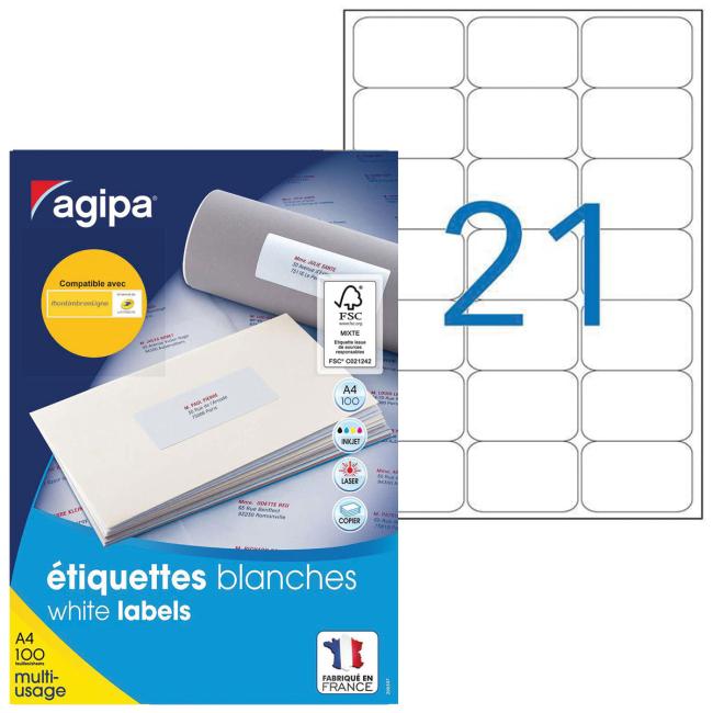 [AG101107] Universal-Etiketten 63,5 x 38,1 mm, Agipa A4, 100 Blatt