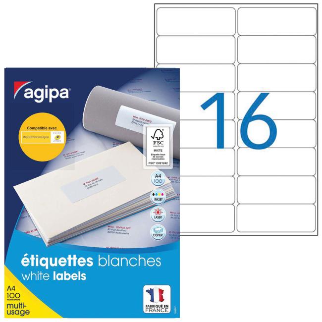 Universal-Etiketten 99,1 x 33,9 mm, Agipa A4, 100 Blatt