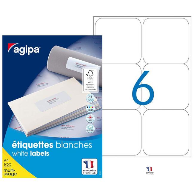 [AG101111] Universal-Etiketten 99,1 x 93,1 mm, Agipa A4, 100 Blatt
