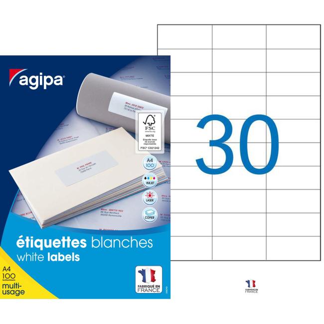 [AG101117] Universal-Etiketten 70 x 29,7 mm, Agipa A4, 100 Blatt