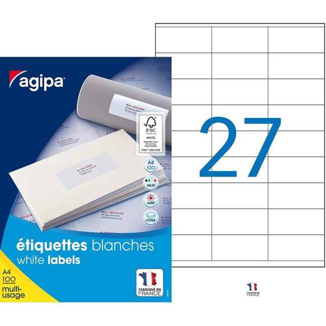 [AG101122] Universal-Etiketten 70x31mm Agipa A4 100 Blatt