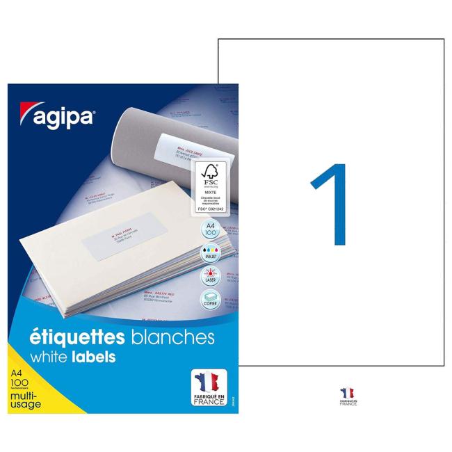 [AG101125] Universal-Etiketten 210 x 297 mm Agipa A4 100 Blatt