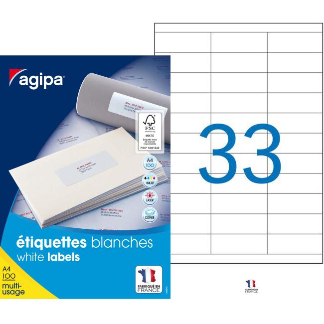 [AG101128] Universal-Etiketten 70x25mm Agipa A4 100 Blatt