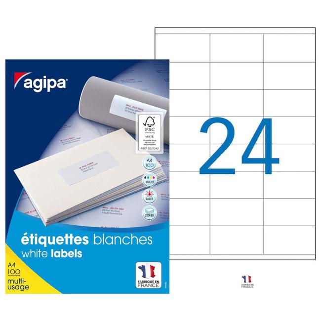 [AG101132] Universal-Etiketten 70x36mm Agipa A4 100 Blatt