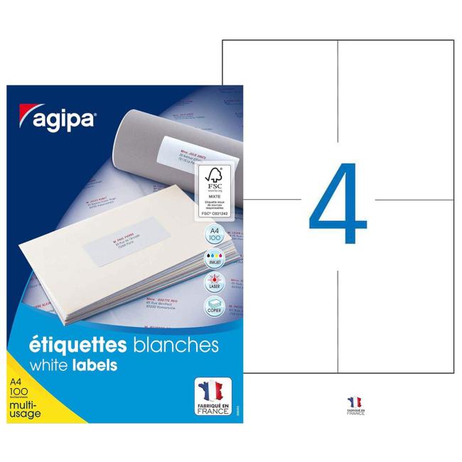 [AG101135] Universal-Etiketten 105 x 148,5 mm, Agipa A4, 100 Blatt