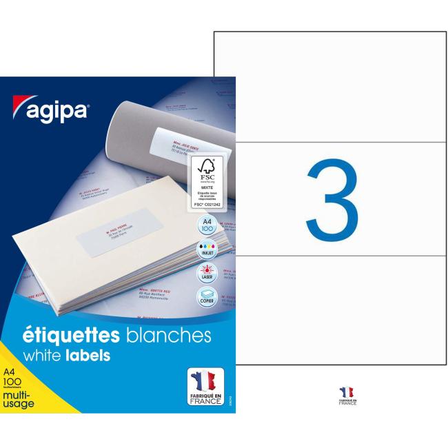 [AG101140] Universal-Etiketten 210 x 99 mm Agipa A4 100 Blatt