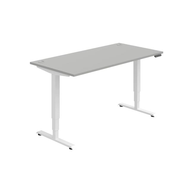 Schreibtisch RUN, PO, 3S, 160x64,5-130,5x80 cm, grau/weiß
