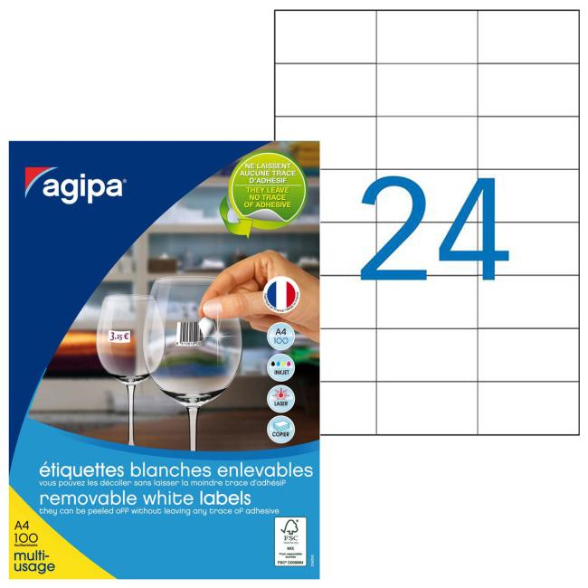 [AG101165] Universelle, ablösbare Etiketten 70 x 37 mm, Agipa A4, 100 Blatt