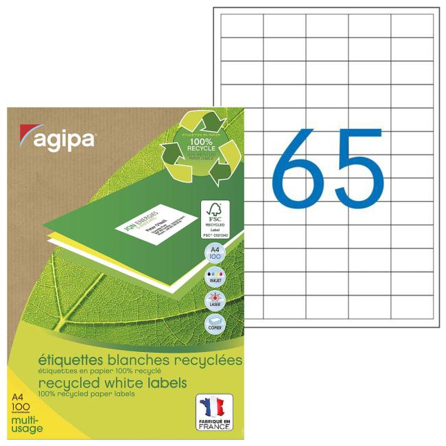 [AG101185] Universelle Recycling-Etiketten 38 x 21,2 mm, Agipa A4, 100 Blatt