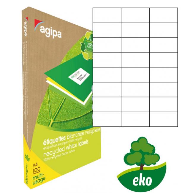 [AG101187] Universelle Recycling-Etiketten 70 x 37 mm, Agipa A4, 100 Blatt