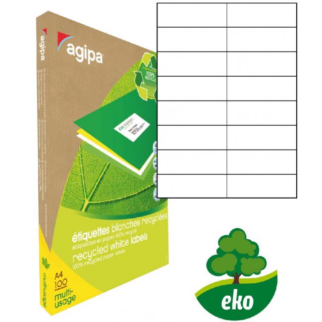 [AG101190] Universelle Recycling-Etiketten 105 x 37 mm, Agipa A4, 100 Blatt
