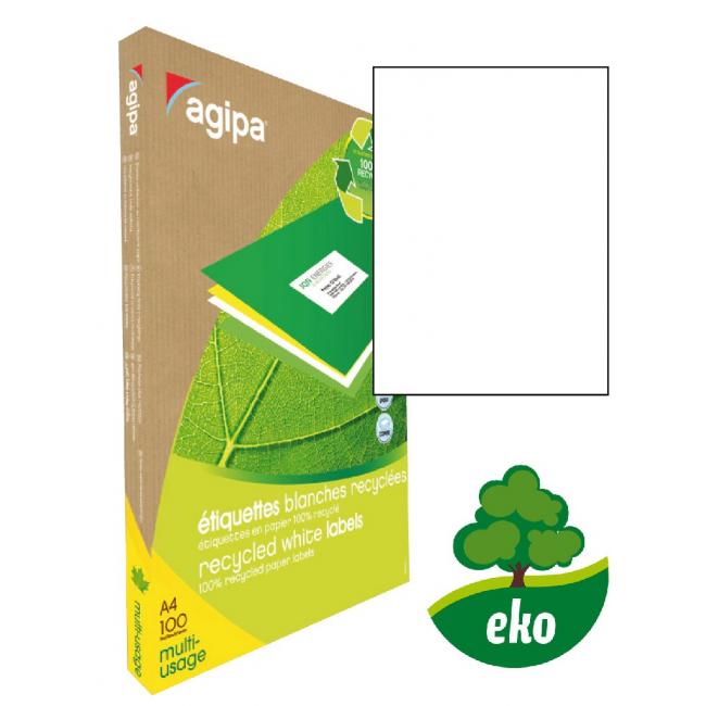 [AG101195] Universelle Recycling-Etiketten 210 x 297 mm, Agipa A4, 100 Blatt