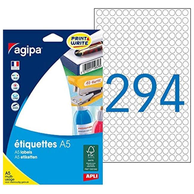 [AG114001] Runde Etiketten 8mm Agipa A5 weiß