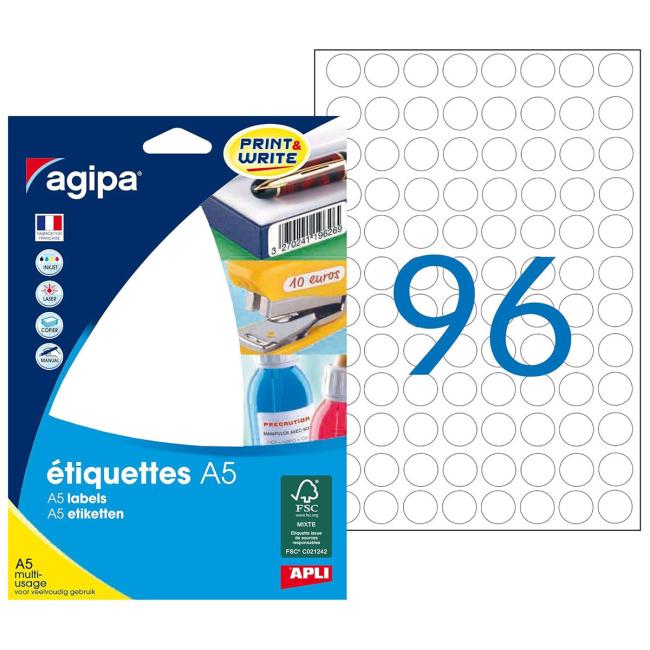 [AG114002] Runde Etiketten 15 mm Agipa A5 weiß