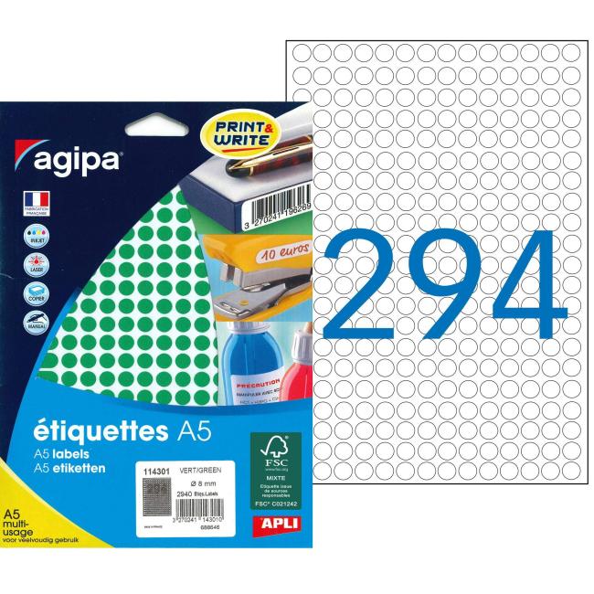 [AG114301] Runde Etiketten 8mm Agipa A5 grün