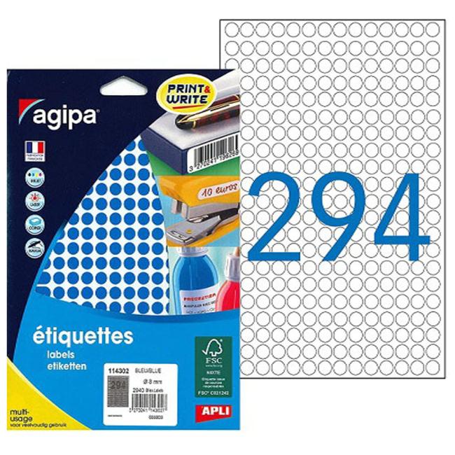 [AG114302] Runde Etiketten 8 mm Agipa A5 blau