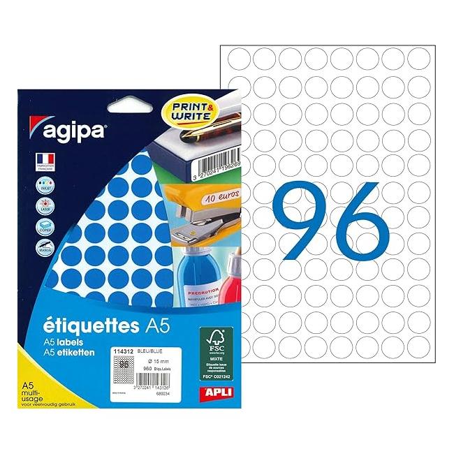 [AG114312] Runde Etiketten 15 mm Agipa A5 blau
