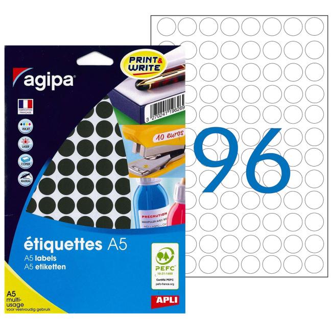 Runde Etiketten 15 mm Agipa A5 schwarz