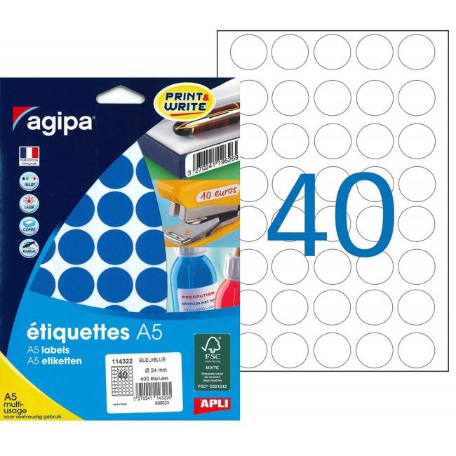 [AG114322] Runde Etiketten 24 mm Agipa A5 blau