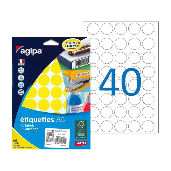 Runde Etiketten 24 mm Agipa A5 gelb