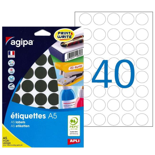 [AG114327] Runde Etiketten 24 mm Agipa A5 schwarz