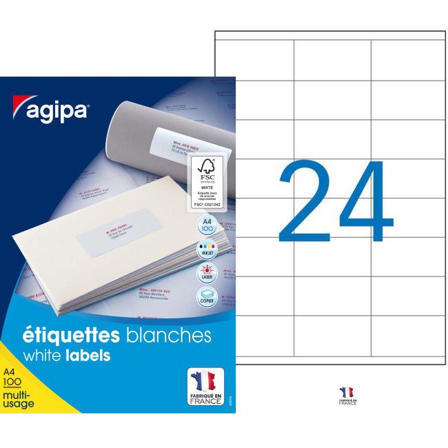 [AG118995] Universal-Etiketten 70 x 33,8 mm, Agipa A4, 100 Blatt