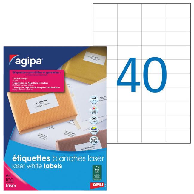Laseretiketten 52,5 x 29,7 mm, Agipa A4, 100 Blatt