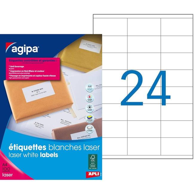 Laseretiketten 70x37mm Agipa A4 100 Blatt
