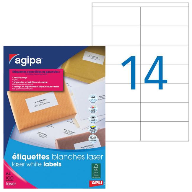 [AG119065] Laseretiketten 105 x 42 mm Agipa A4 100 Blatt