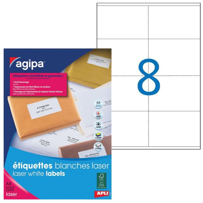 [AG119066] Laseretiketten 105 x 72 mm Agipa A4, 100 Blatt