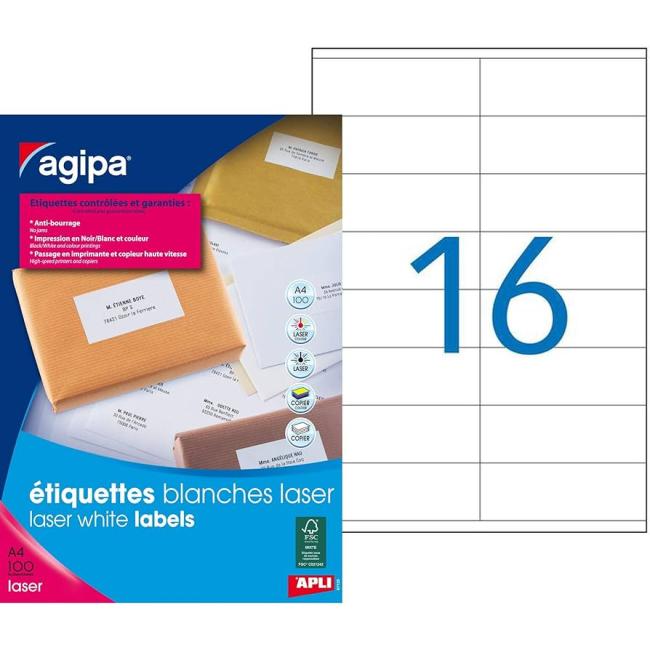 [AG119071] Laseretiketten 105x35mm Agipa A4 100 Blatt