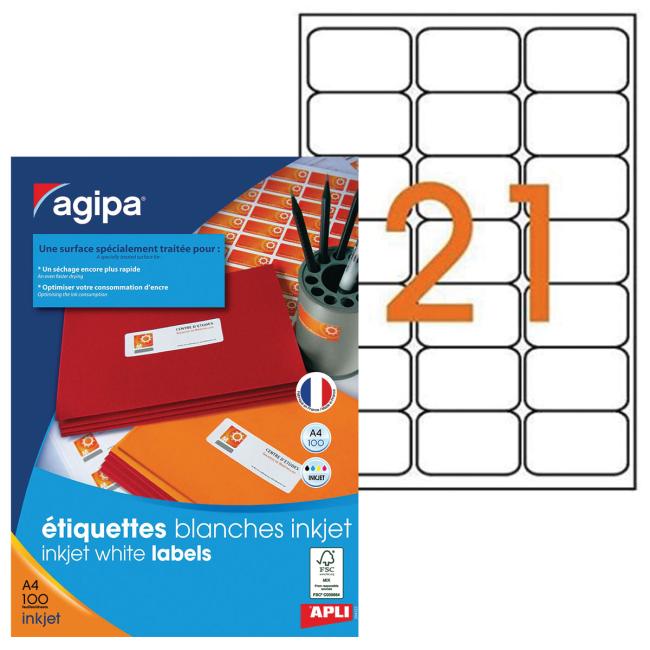 [AG119080] Inkjet-Etiketten 63,5 x 38,1 mm Agipa A4 100 Blatt