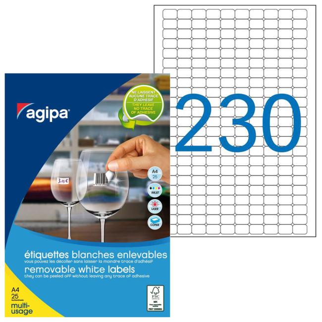 [AG119600] Universelle, ablösbare Etiketten 18 x 12 mm, Agipa A4, 25 Blatt