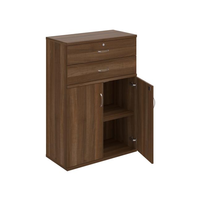 [ON380036] Stabiler Regalschrank, abschließbar, 80 x 115,2 x 40 cm, Nussbaum/Nussbaum