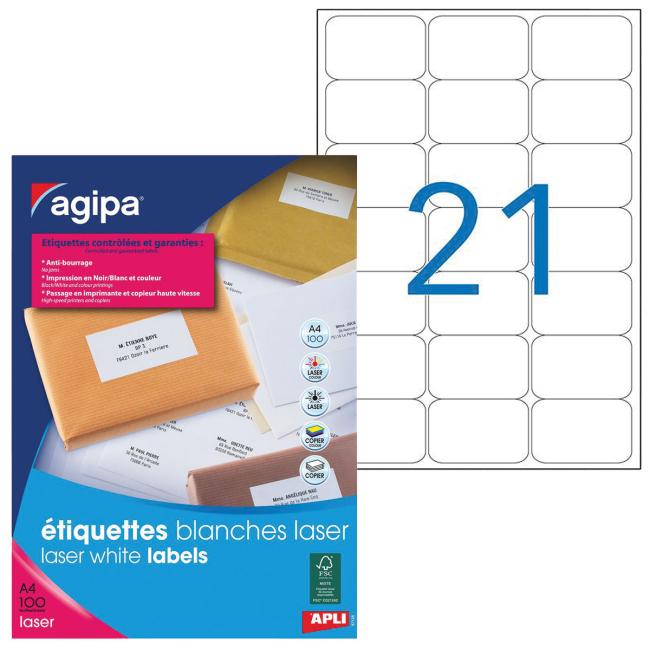 Laseretiketten 63,5 x 38,1 mm, Agipa A4, 100 Blatt