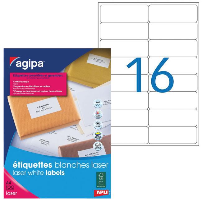 Laseretiketten 99,1 x 33,9 mm Agipa A4 100 Blatt