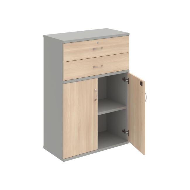 Stabiles Regal, abschließbar, 80 x 115,2 x 40 cm, Akazie/Grau