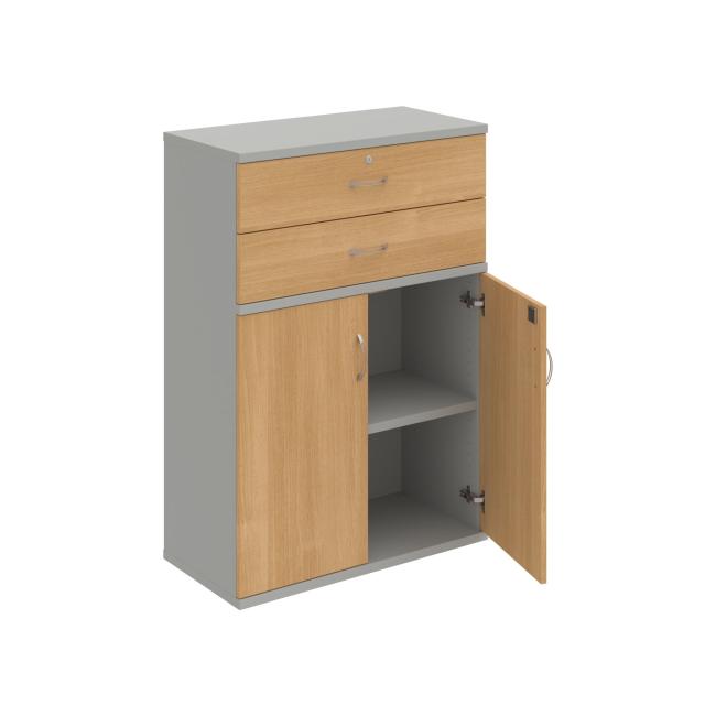 Stabiler Regalschrank, abschließbar, 80 x 115,2 x 40 cm, Eiche/Grau