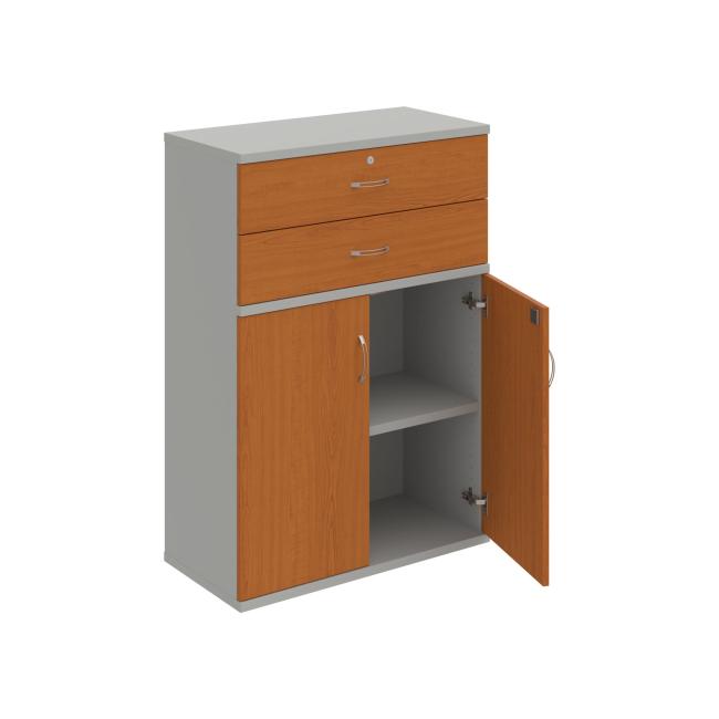 Stabiler Regalschrank, abschließbar, 80 x 115,2 x 40 cm, Kirsche/Grau